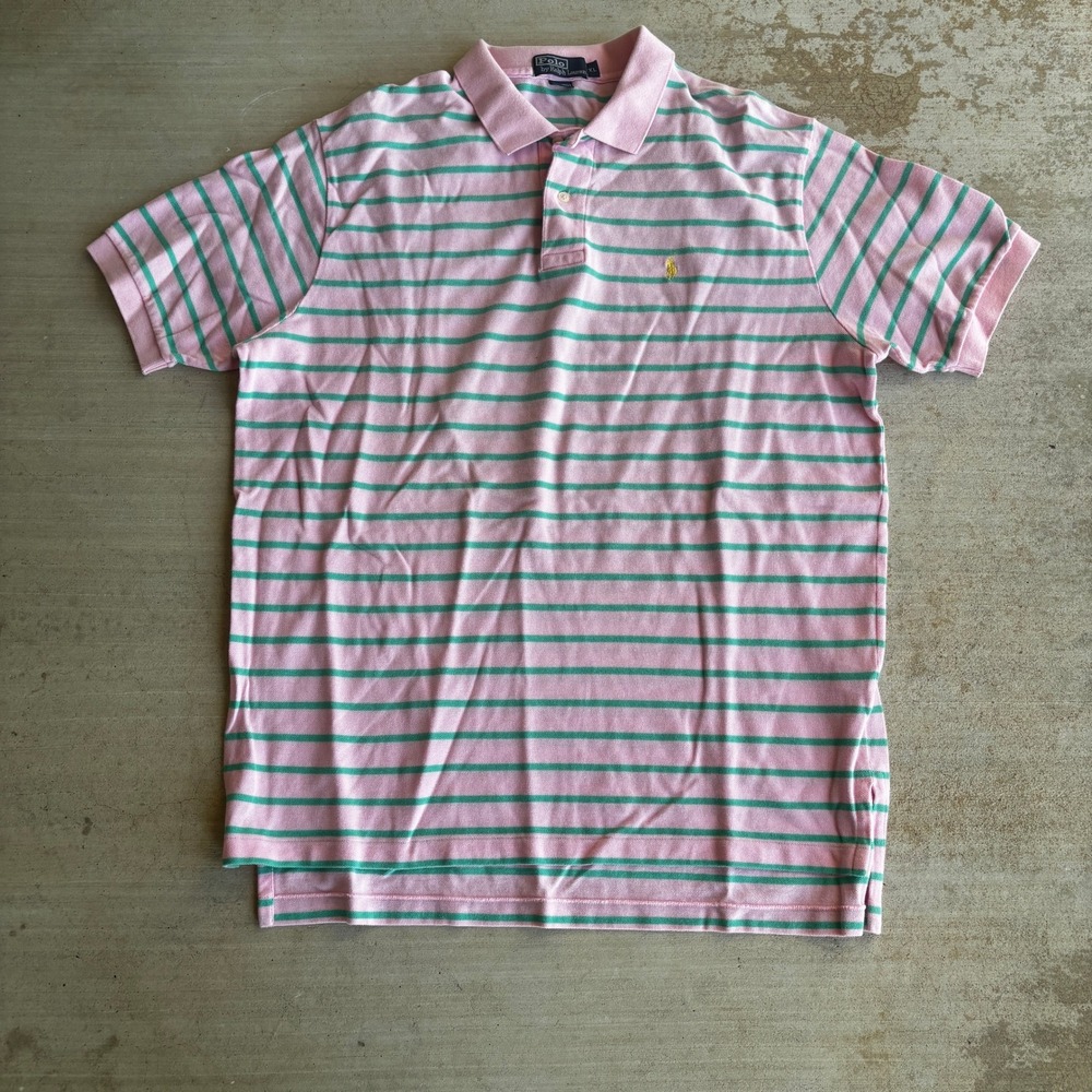 Polo Ralph Lauren Mens XL Striped Polo Shirt Pink Green Short Sleeve Cotton